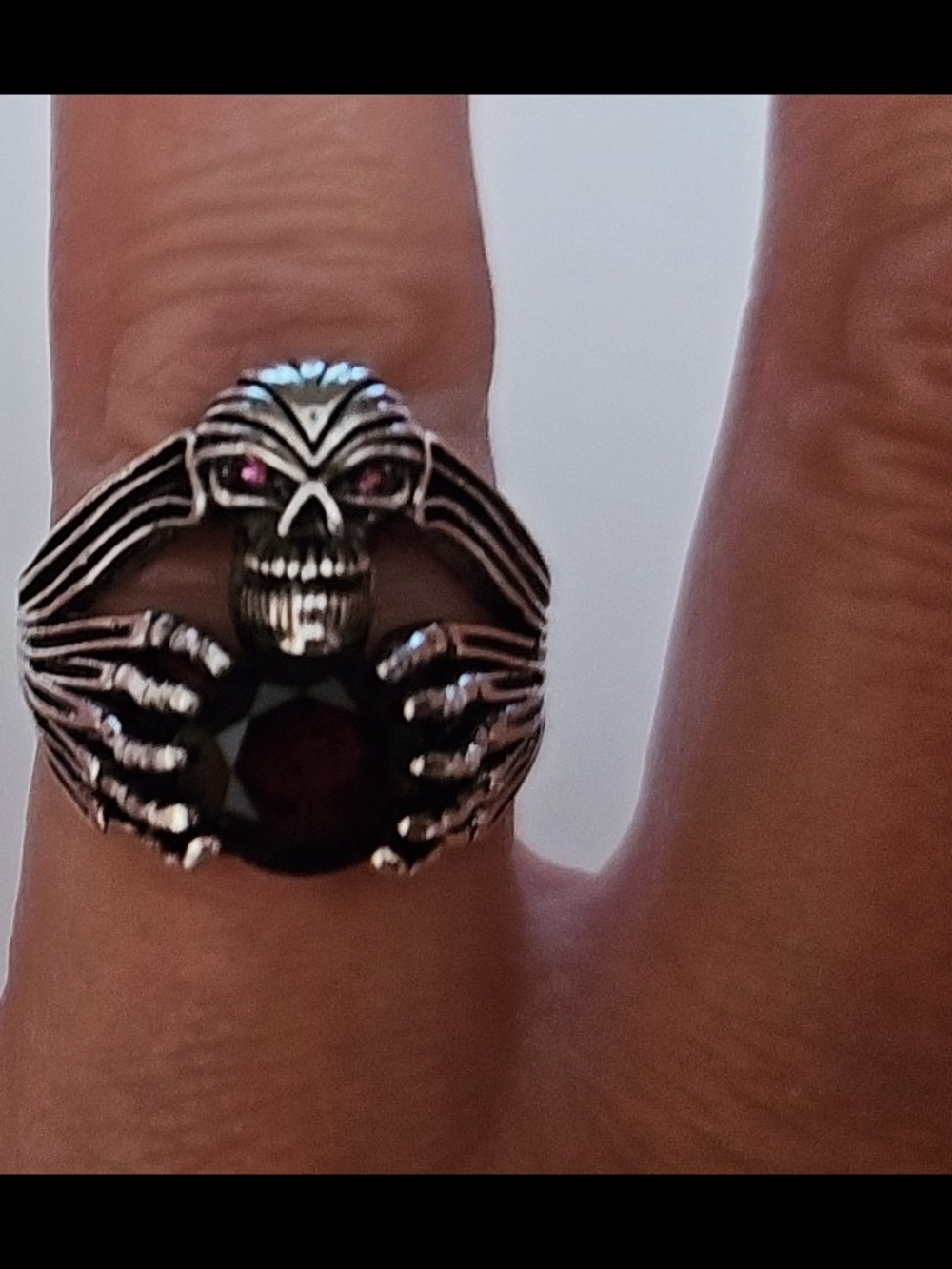 Skull Ring with Red Gem - Women's Gothic Jewelry